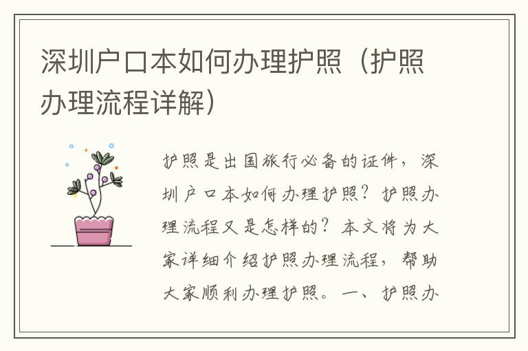 深圳戶口本如何辦理護照（護照辦理流程詳解）