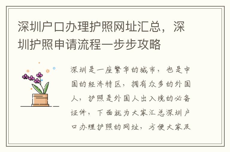 深圳戶口辦理護照網址匯總，深圳護照申請流程一步步攻略