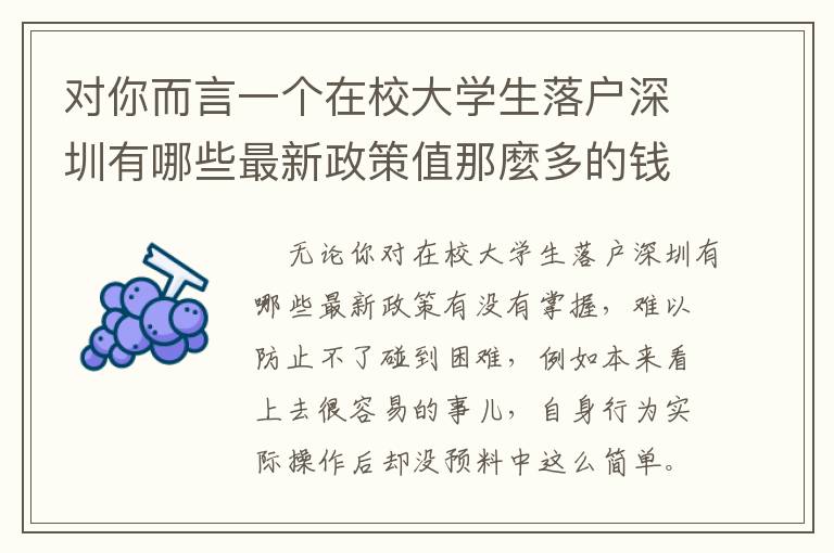 對你而言一個在校大學生落戶深圳有哪些最新政策值那麼多的錢嗎？