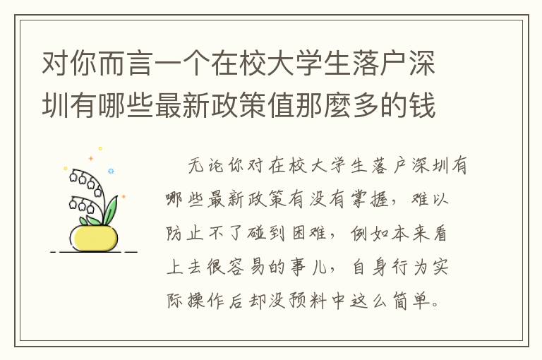 對你而言一個在校大學生落戶深圳有哪些最新政策值那麼多的錢嗎？