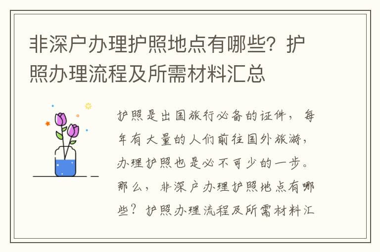 非深戶辦理護照地點有哪些？護照辦理流程及所需材料匯總