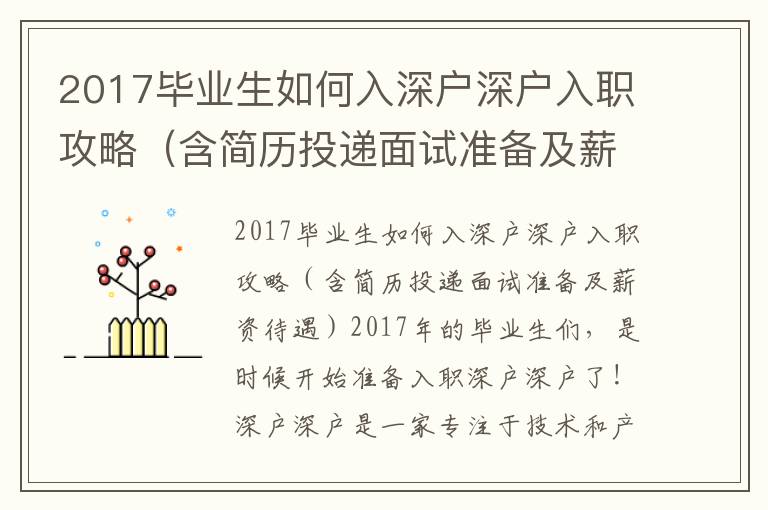 2017畢業生如何入深戶深戶入職攻略（含簡歷投遞面試準備及薪資待遇）