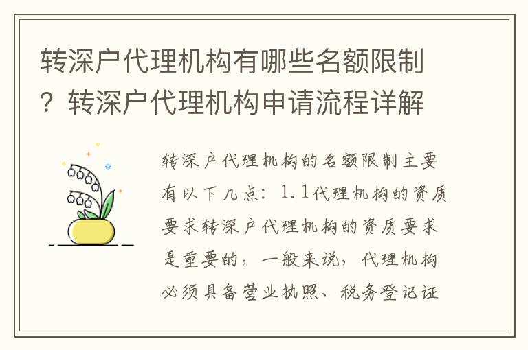 轉深戶代理機構有哪些名額限制？轉深戶代理機構申請流程詳解