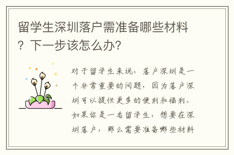 留學生深圳落戶需準備哪些材料？下一步該怎么辦？