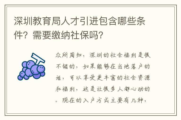 深圳教育局人才引進包含哪些條件？需要繳納社保嗎？