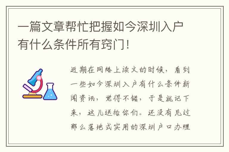 一篇文章幫忙把握如今深圳入戶有什么條件所有竅門！