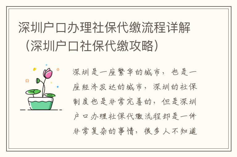 深圳戶口辦理社保流程詳解（深圳戶口社保攻略）