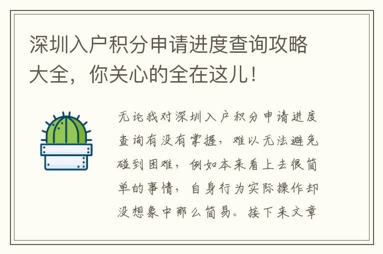 深圳入戶積分申請進度查詢攻略大全，你關心的全在這兒！