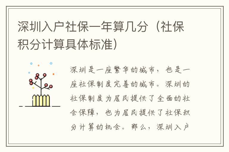 深圳入戶社保一年算幾分（社保積分計算具體標準）