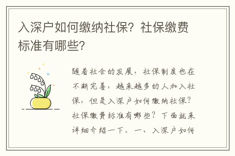 入深戶如何繳納社保？社保繳費標準有哪些？