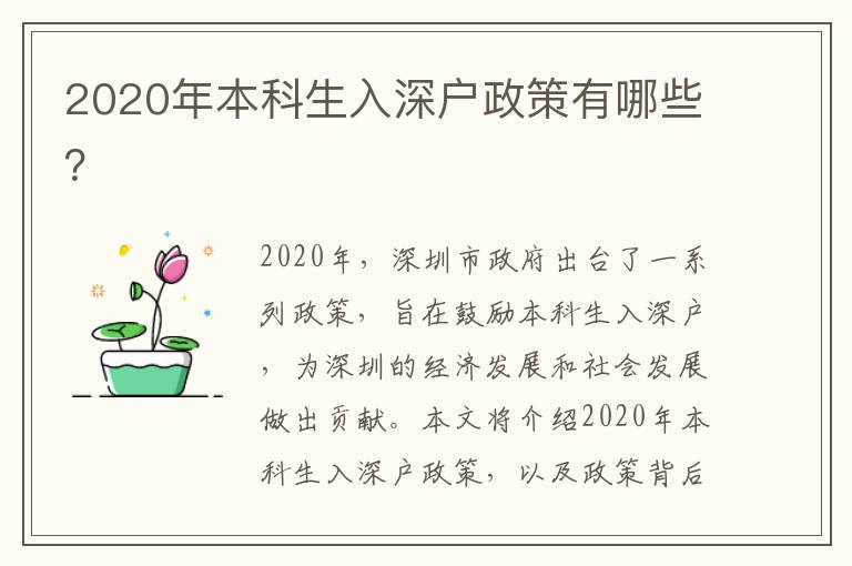 2020年本科生入深戶政策有哪些？