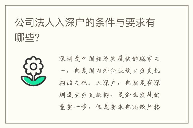 公司法人入深戶的條件與要求有哪些？