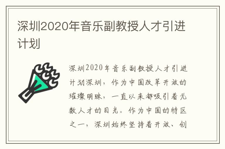 深圳2020年音樂副教授人才引進計劃