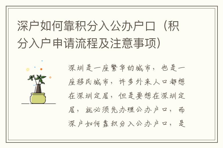 深戶如何靠積分入公辦戶口（積分入戶申請流程及注意事項）