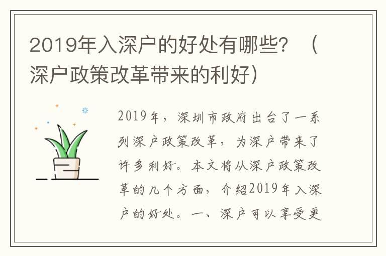 2019年入深戶的好處有哪些？（深戶政策改革帶來的利好）