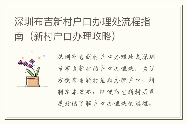 深圳布吉新村戶口辦理處流程指南（新村戶口辦理攻略）