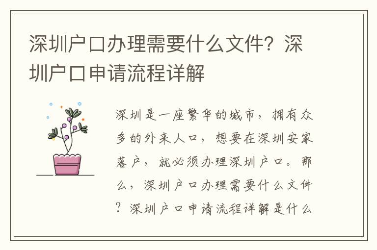 深圳戶口辦理需要什么文件？深圳戶口申請流程詳解