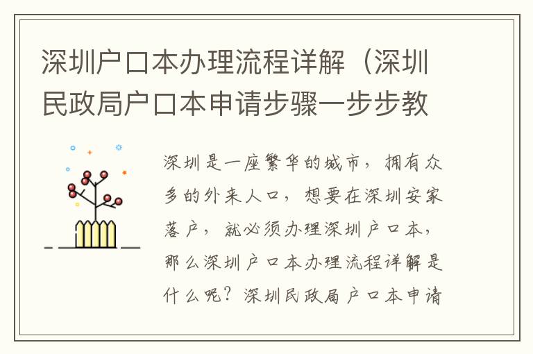 深圳戶口本辦理流程詳解（深圳民政局戶口本申請步驟一步步教你）