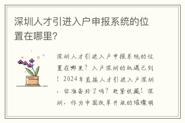 深圳人才引進入戶申報系統的位置在哪里？