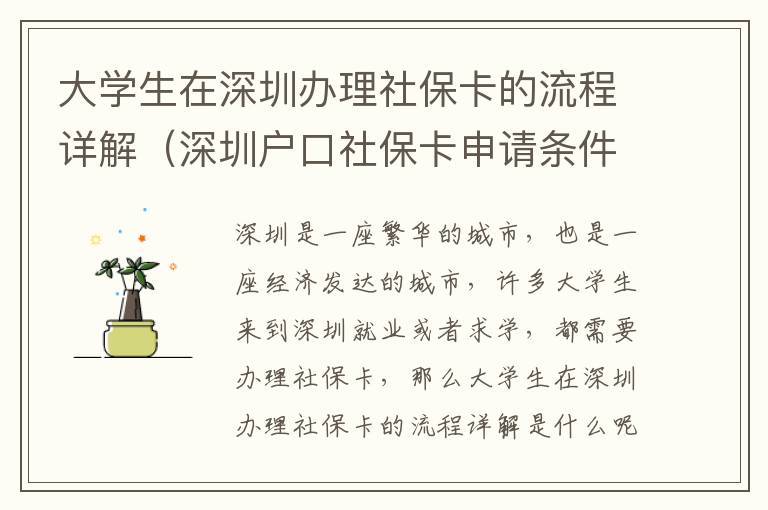 大學生在深圳辦理社保卡的流程詳解（深圳戶口社保卡申請條件）