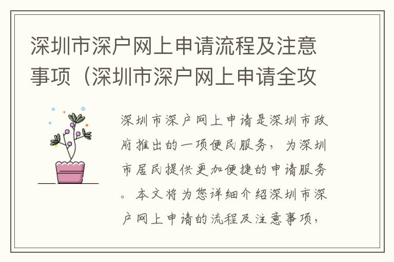 深圳市深戶網上申請流程及注意事項（深圳市深戶網上申請全攻略）