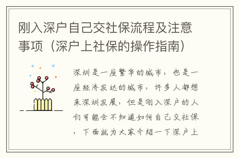 剛入深戶自己交社保流程及注意事項（深戶上社保的操作指南）