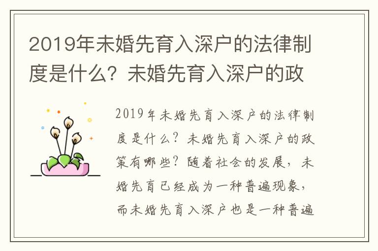 2019年未婚先育入深戶的法律制度是什么？未婚先育入深戶的政策有哪些？