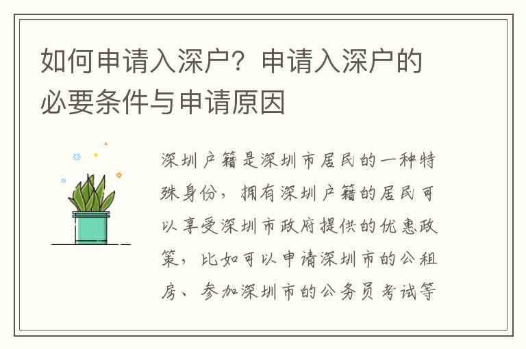 如何申請入深戶？申請入深戶的必要條件與申請原因