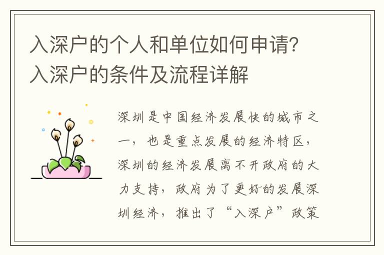 入深戶的個人和單位如何申請？入深戶的條件及流程詳解