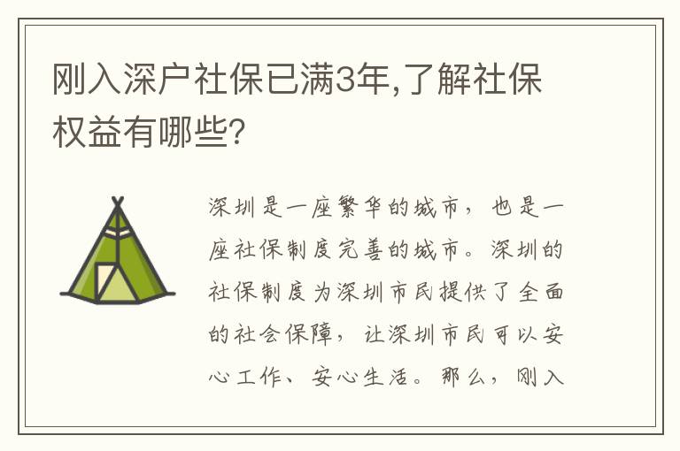 剛入深戶社保已滿3年,了解社保權益有哪些？