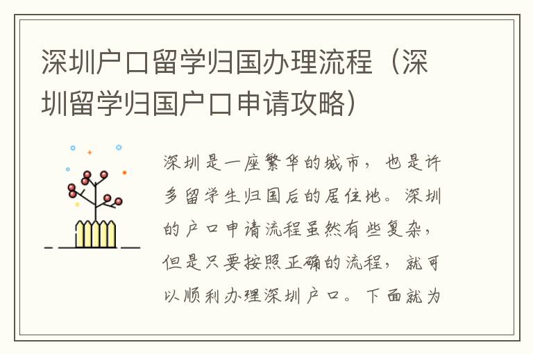 深圳戶口留學歸國辦理流程（深圳留學歸國戶口申請攻略）