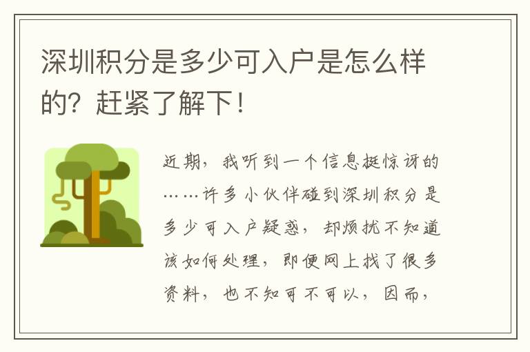 深圳積分是多少可入戶是怎么樣的？趕緊了解下！