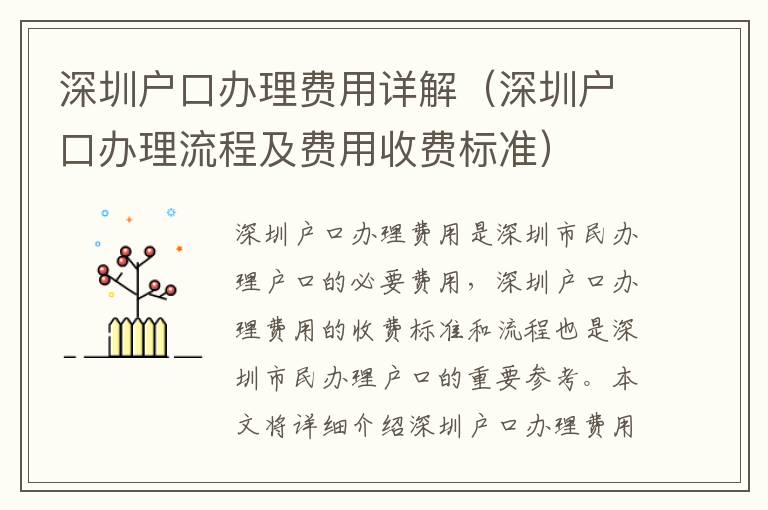 深圳戶口辦理費用詳解（深圳戶口辦理流程及費用收費標準）