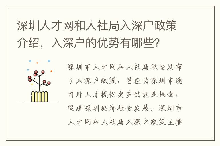 深圳人才網和人社局入深戶政策介紹，入深戶的優勢有哪些？