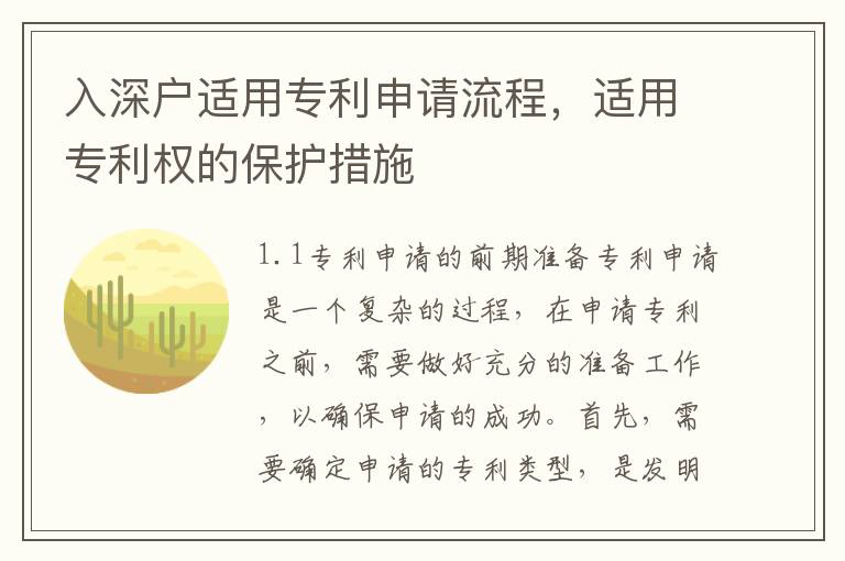 入深戶適用專利申請流程，適用專利權的保護措施