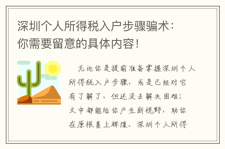 深圳個人所得稅入戶步驟騙術：你需要留意的具體內容！