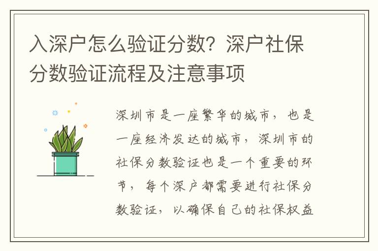 入深戶怎么驗證分數？深戶社保分數驗證流程及注意事項