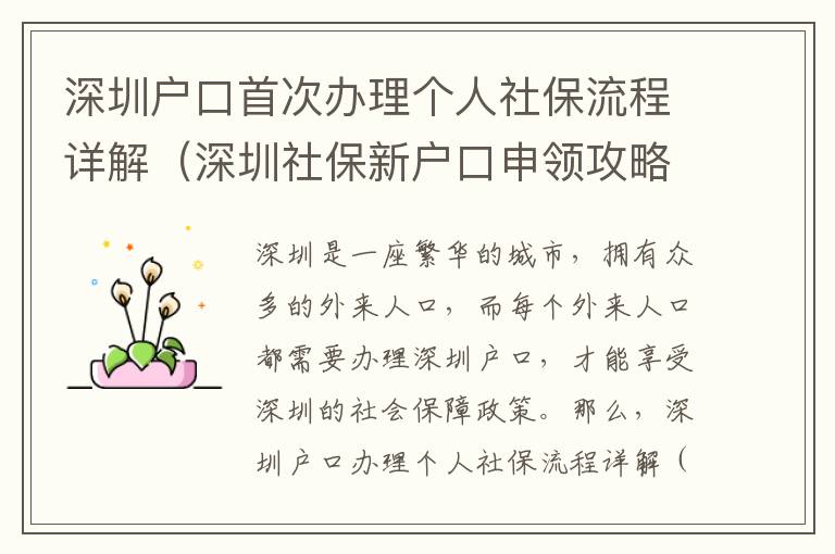 深圳戶口首次辦理個人社保流程詳解（深圳社保新戶口申領攻略）