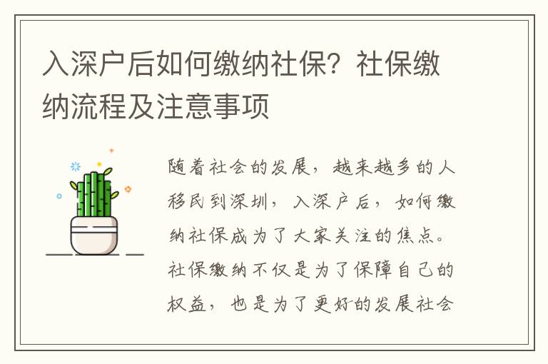 入深戶后如何繳納社保？社保繳納流程及注意事項