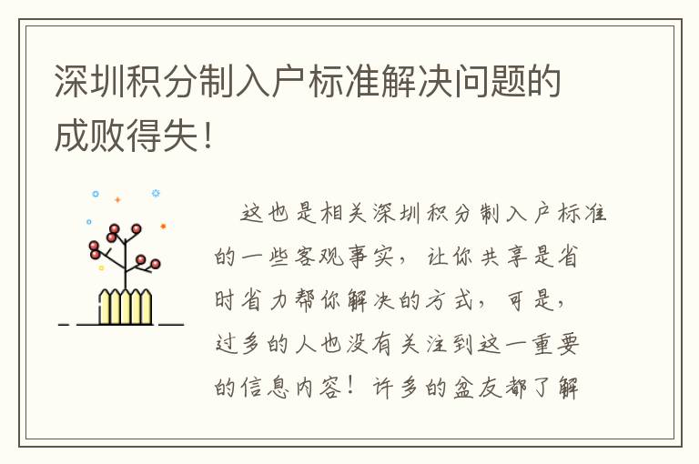 深圳積分制入戶標準解決問題的成敗得失！