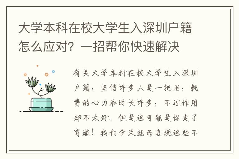 大學本科在校大學生入深圳戶籍怎么應對？一招幫你快速解決