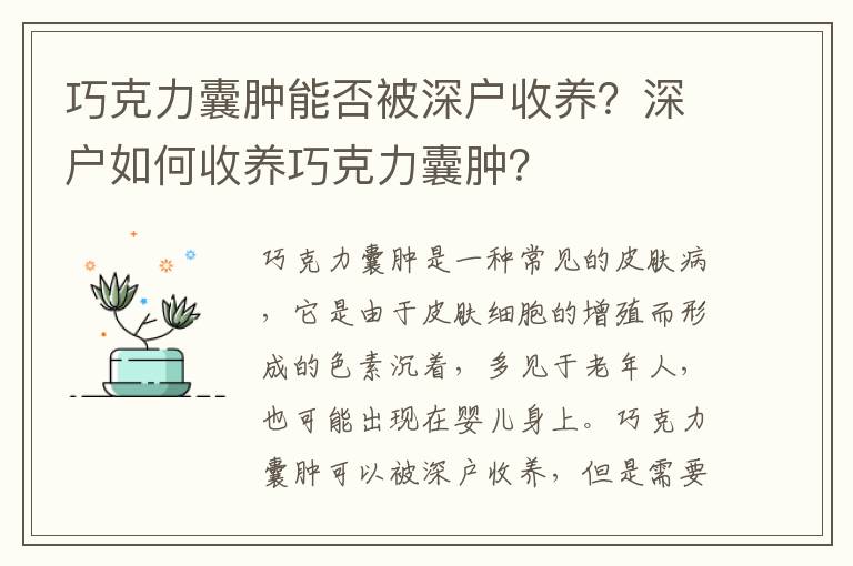 巧克力囊腫能否被深戶收養？深戶如何收養巧克力囊腫？