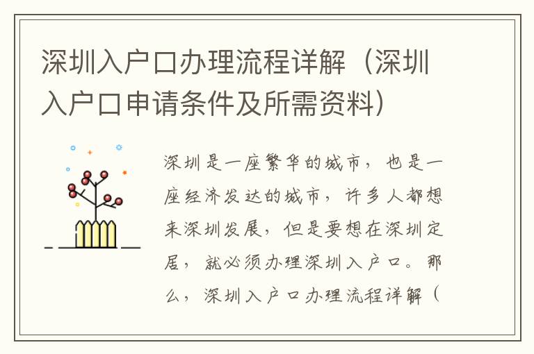 深圳入戶口辦理流程詳解（深圳入戶口申請條件及所需資料）