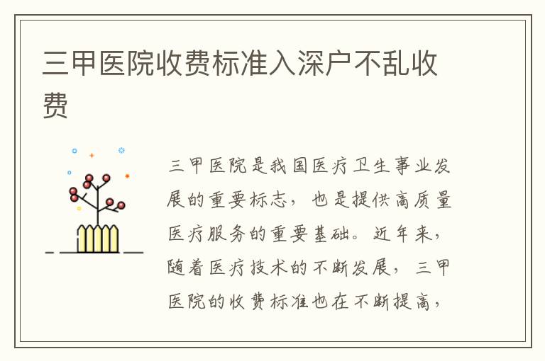 三甲醫院收費標準入深戶不亂收費