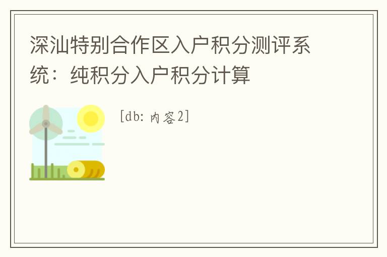 深汕特別合作區入戶積分測評系統：純積分入戶積分計算