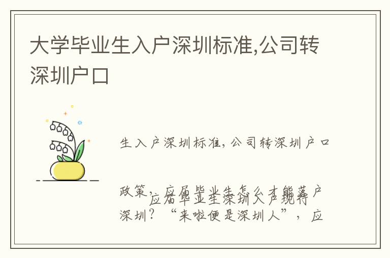 大學畢業生入戶深圳標準,公司轉深圳戶口