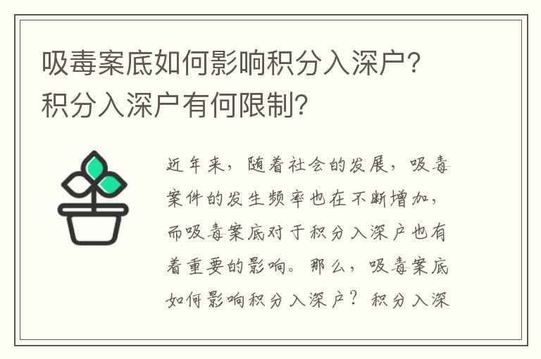 吸毒案底如何影響積分入深戶？積分入深戶有何限制？