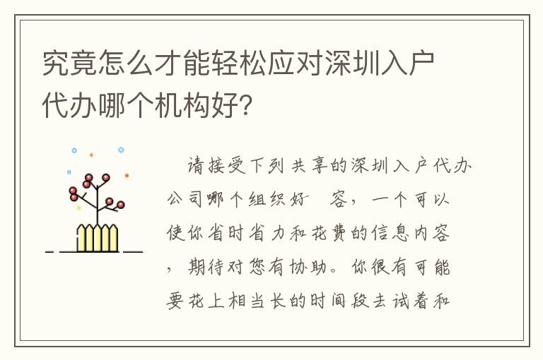 究竟怎么才能輕松應對深圳入戶代辦哪個機構好？