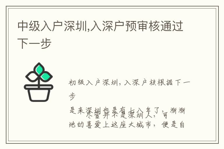 中級入戶深圳,入深戶預審核通過下一步