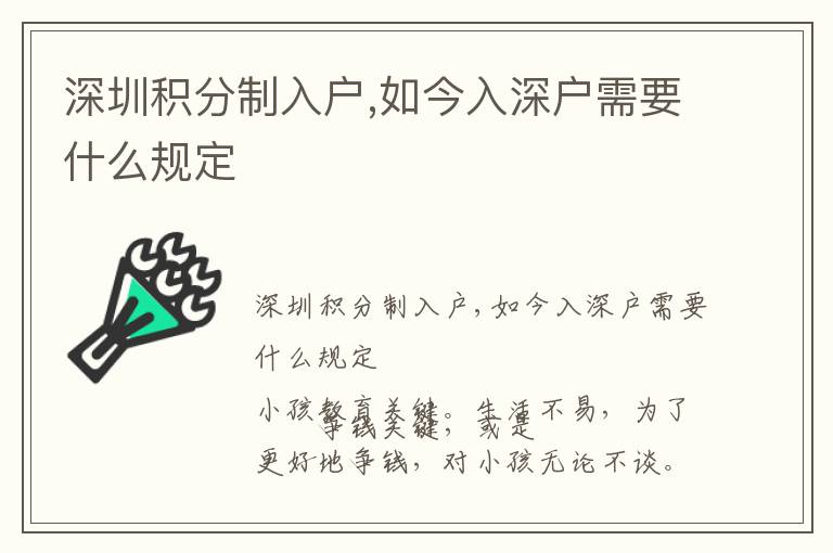 深圳積分制入戶,如今入深戶需要什么規定